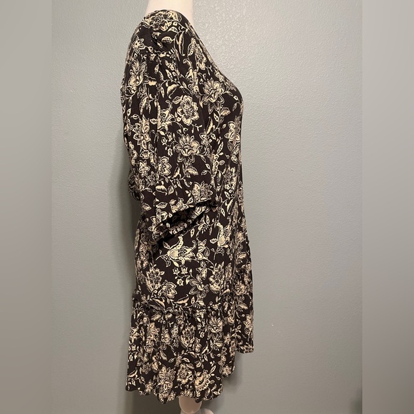 Faherty Chocolate Brown Floral Dress Orinda Crepe Ruffle Boho XL - No Tie - Picture 5 of 12